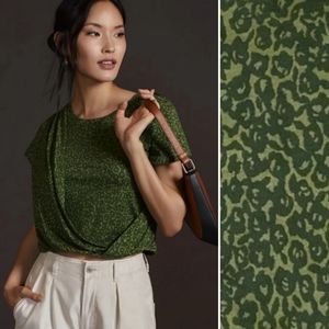 FINAL SALE ☆ NWOT Anthropologie Green Leopard Print Draped T-shirt L